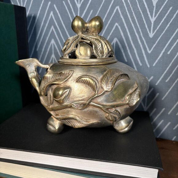 Vintage Chinese Peach Form Incense Burner with Qianlong Mark Tripod Censer - Picture 5 of 17